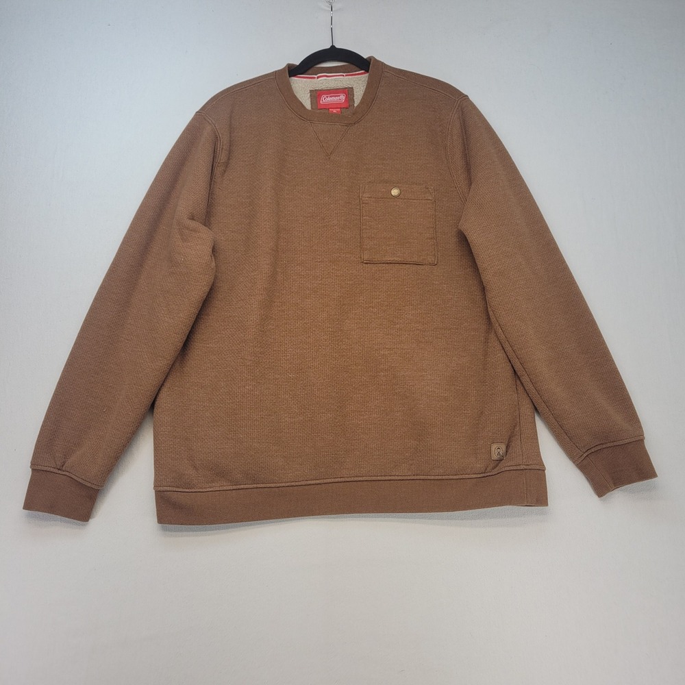 Coleman Sweatshirt‎ Mens XL Brown Sherpa Lined Waffle Knit Crewneck Pocket